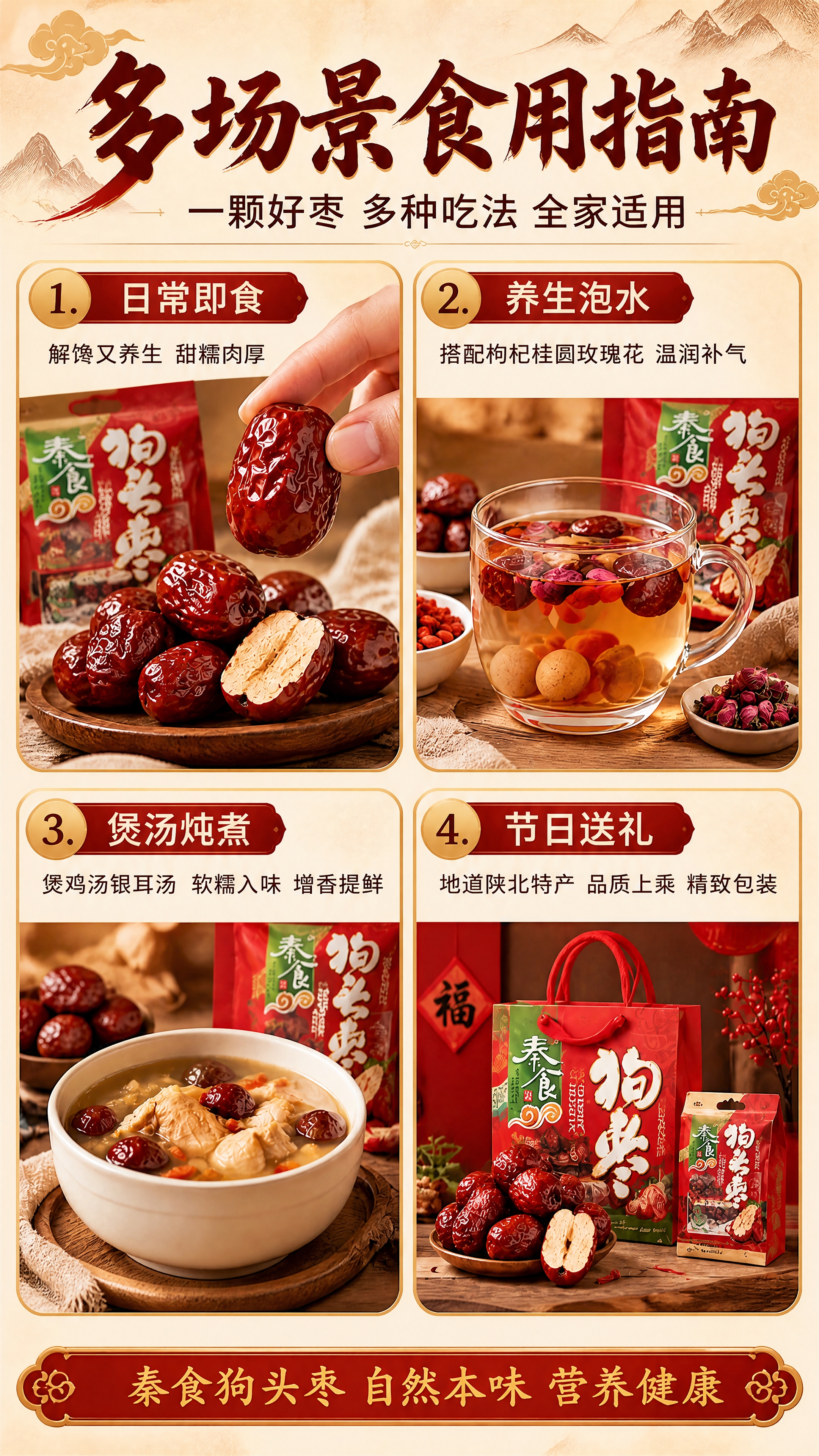 [商品] 使用【图1】【图2】狗头枣产品；四个场景中均有产品包… - 图片创意预览