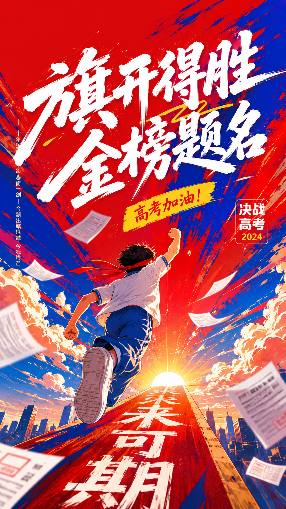 高考金榜题名鼓励祝福创意动漫风竖版海报 - 图片创意预览