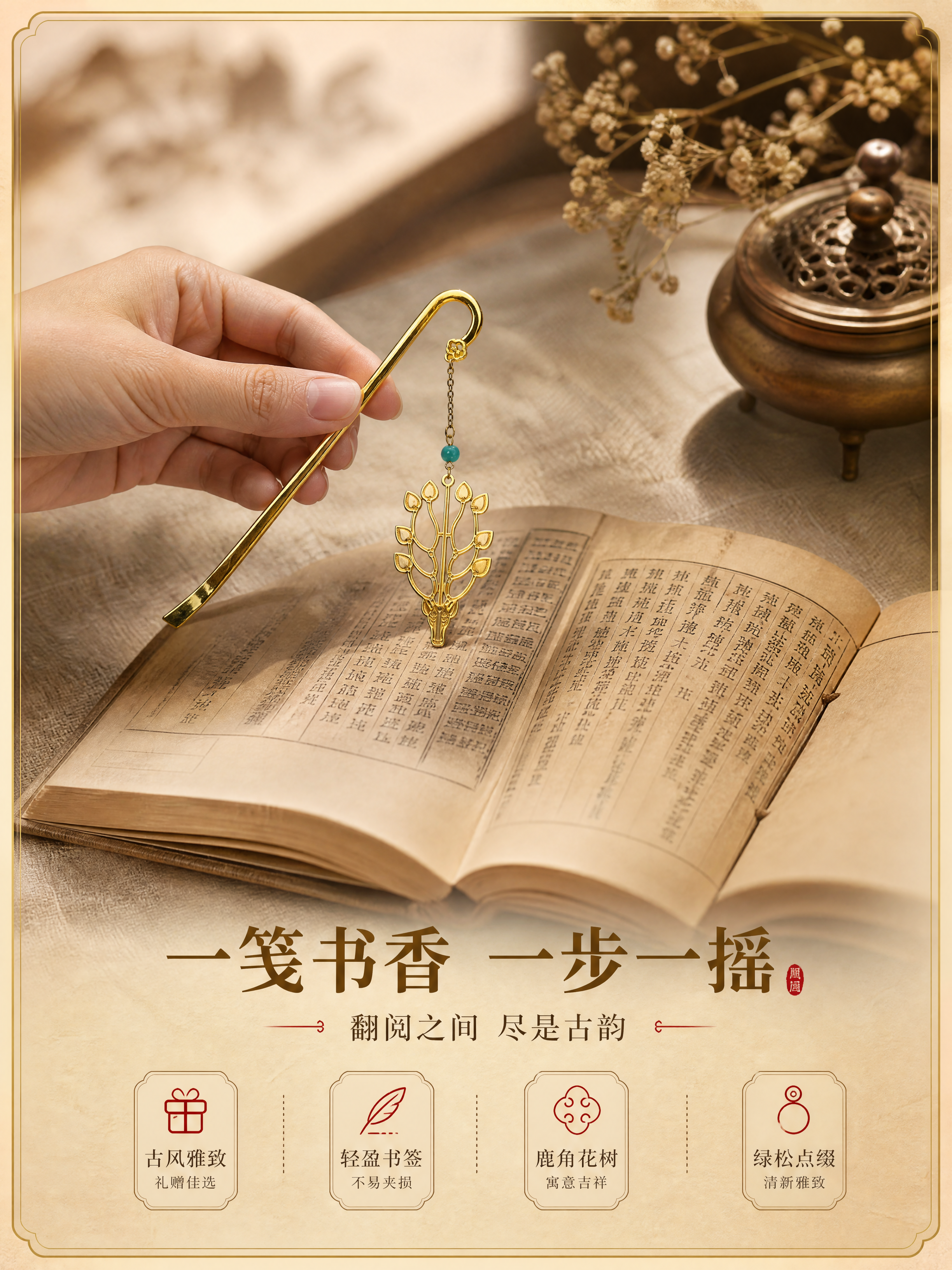 [商品] 使用【图8】手持鹿角金步摇冠饰金属书签；保留金色金属… - 图片创意预览