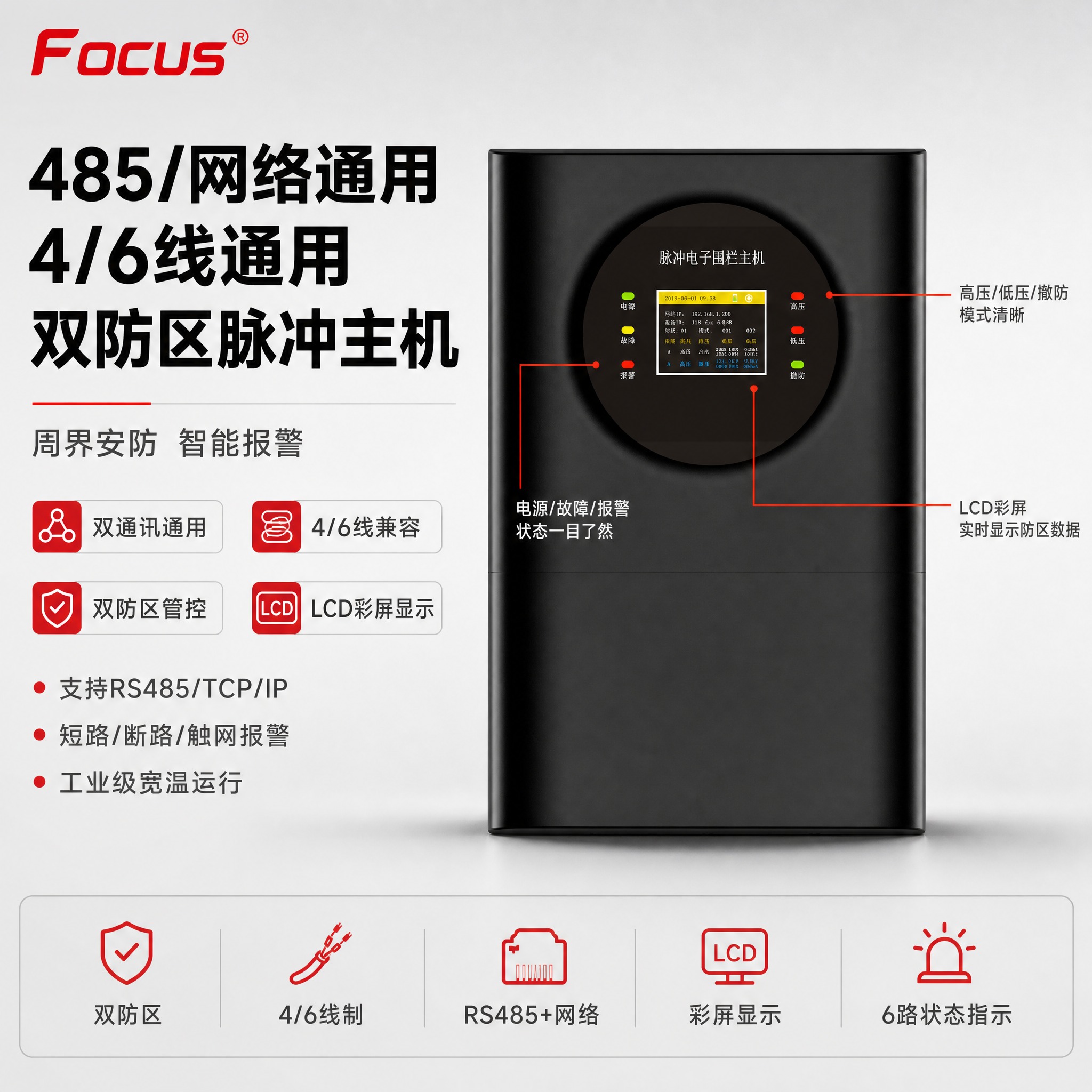 [主图-1] 485/网络通用 4/6线通用双防区脉冲主机首图… - 图片创意预览