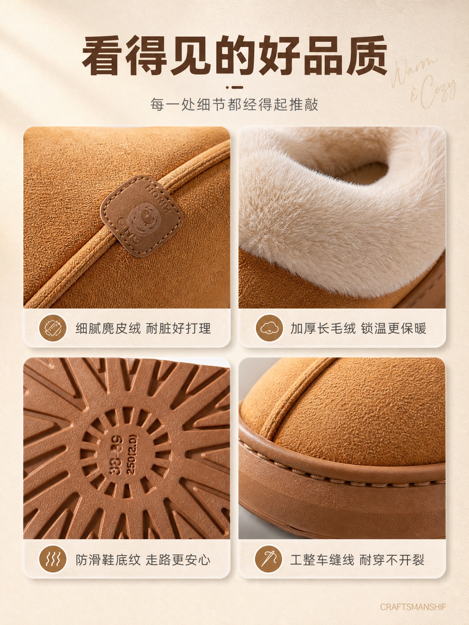 [商品] 使用【图1驼色】【图3米白】【图6鞋底】包跟棉拖鞋；… - 图片创意预览
