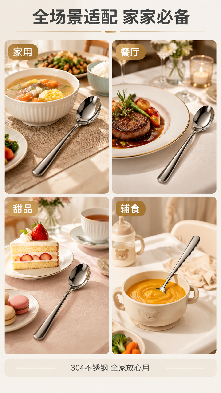 [商品] 使用【图1】银色不锈钢长柄西餐勺；保留产品原貌，分别… - 图片创意预览