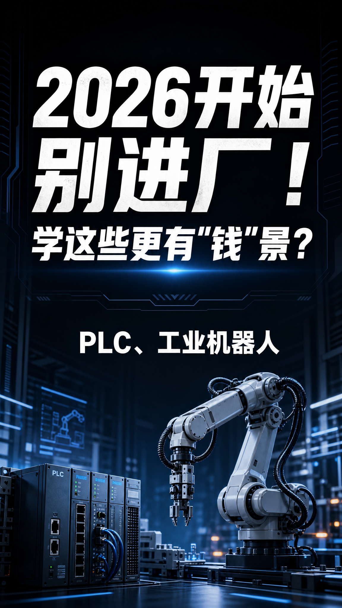 竖版长方形图片，深色渐变背景，科技感工业风格。画面上方用大号白… - 图片创意预览