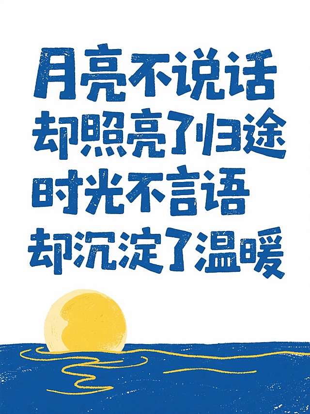 文艺插画风，大字设计突出诗意，月影海面营造温暖时光感。