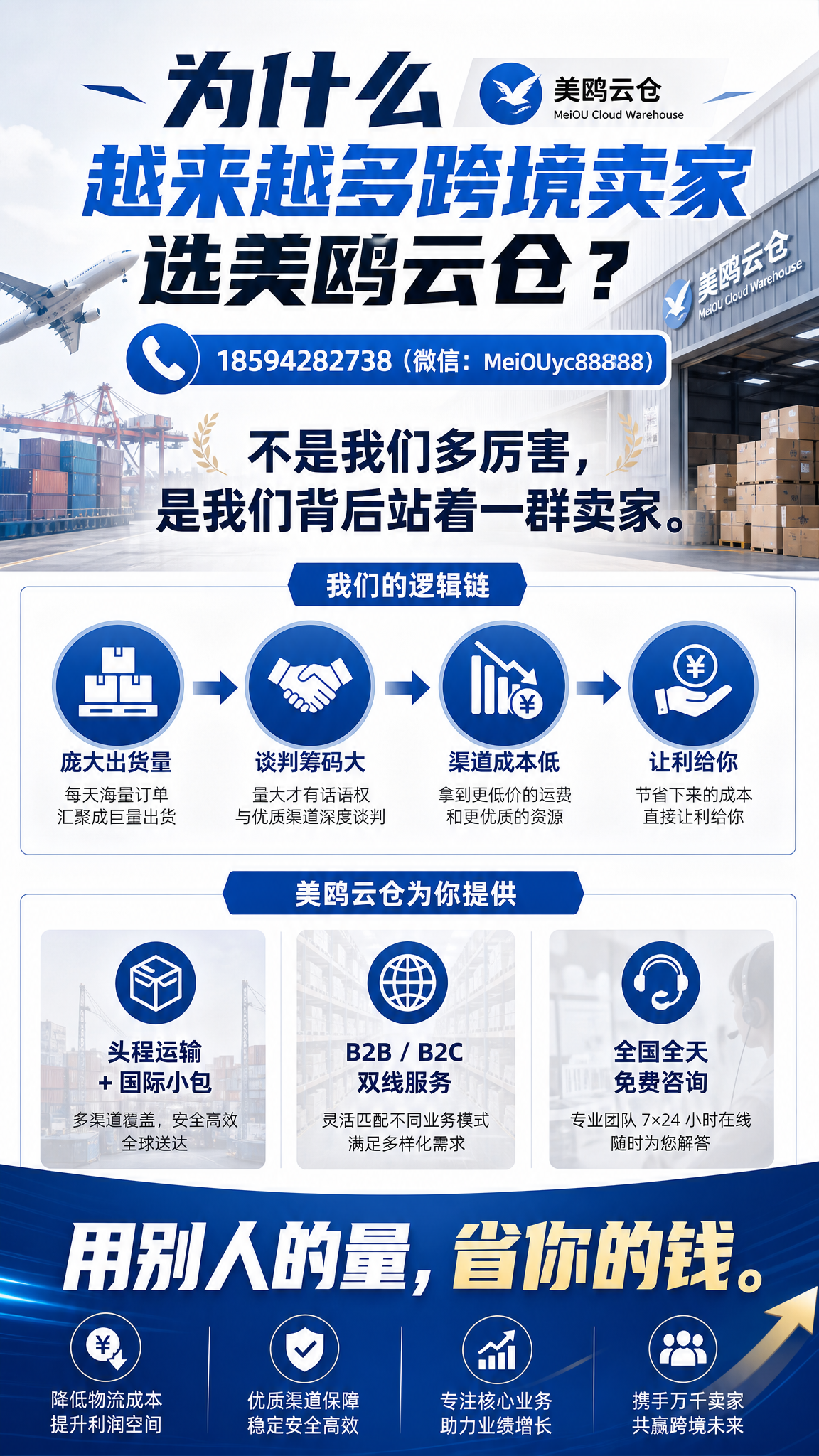 设计一张美鸥云仓信任背书宣传海报，顶部大字标题"为什么越来越多… - 图片创意预览