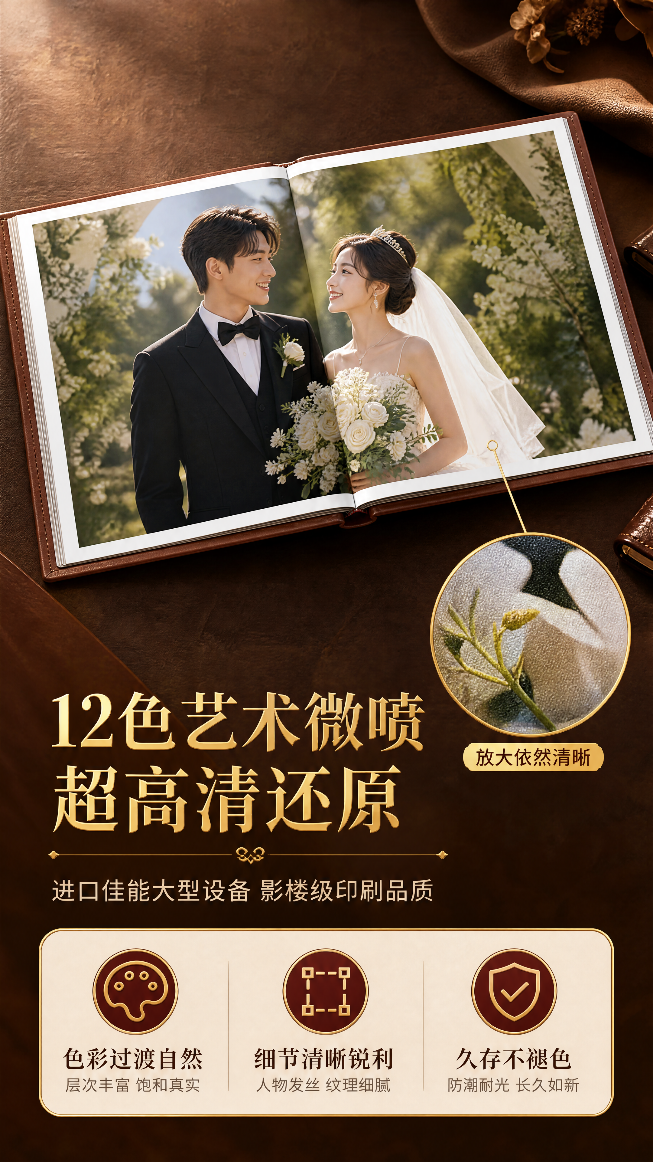 [商品] 使用【图1】棕色方款相册，打开展示内页印刷效果；保留… - 图片创意预览
