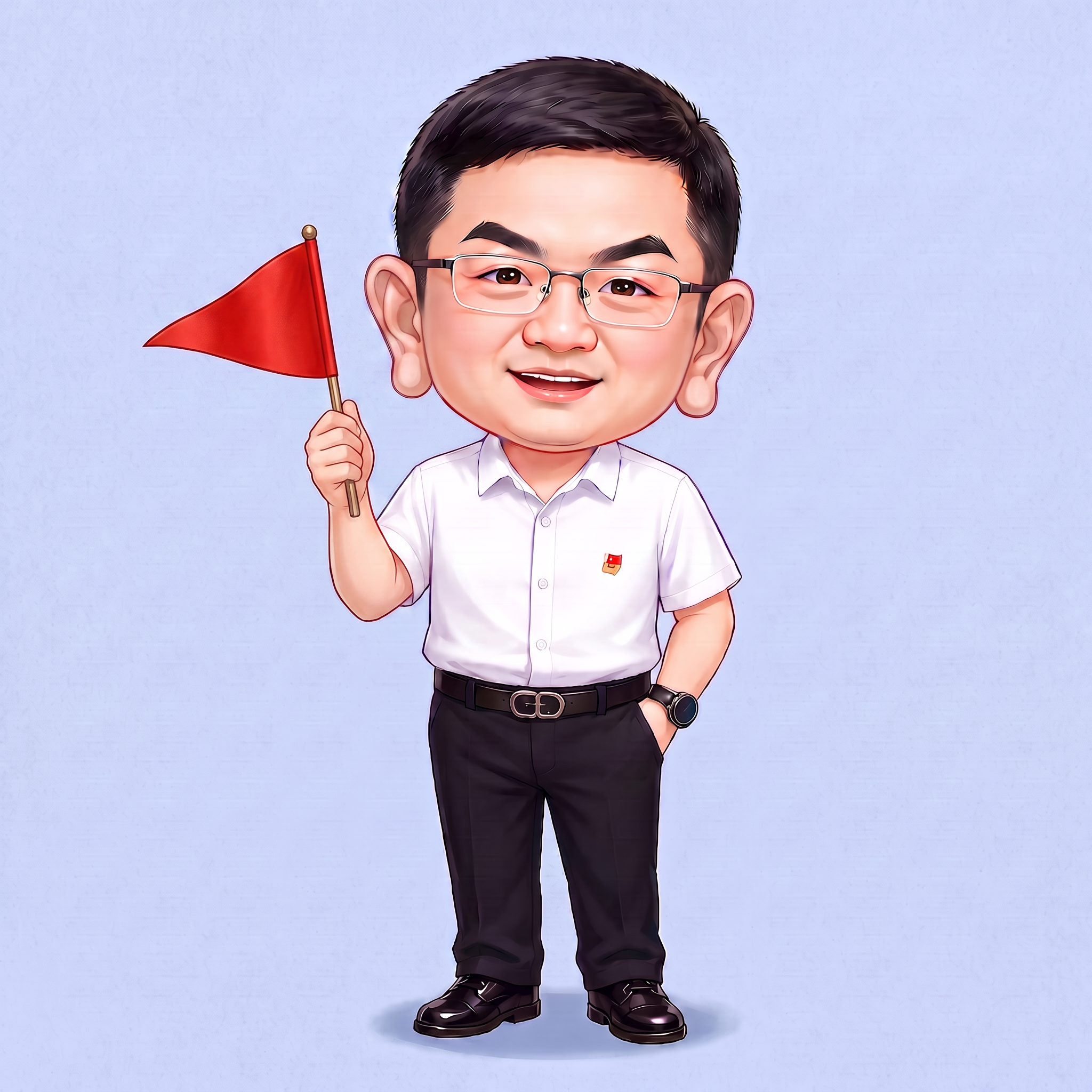 把右手比V的手势替换为手举一面红色的三角小旗 - 图片创意预览