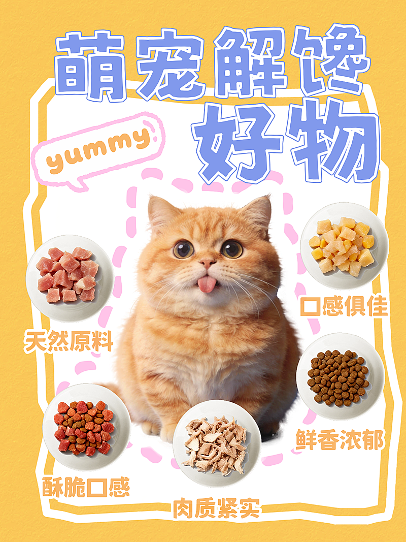 萌宠解馋零食宠物食品好物分享卡通风小红书封面