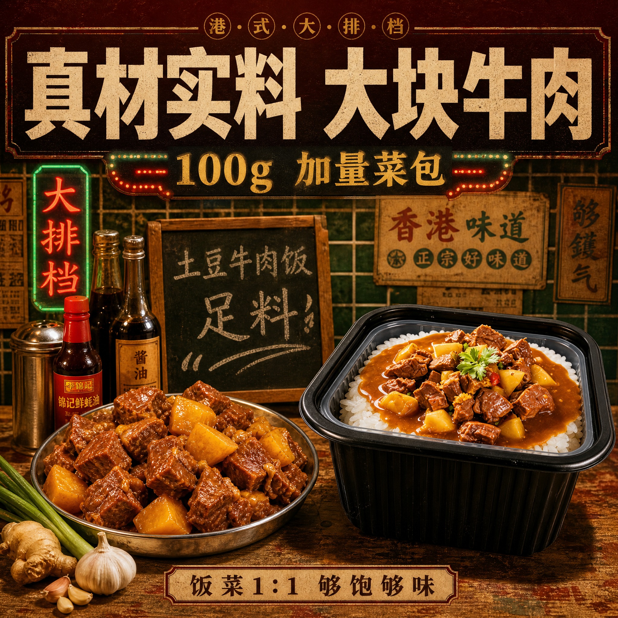 [主图-2] 复古港风，主题：真材实料 大块牛肉，用港式大排档… - 图片创意预览