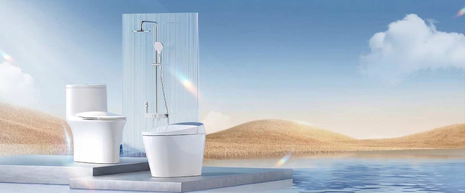 去除图片右侧所有文字内容，保留原背景和马桶、花洒产品，保持原有风格和画质一致预览效果