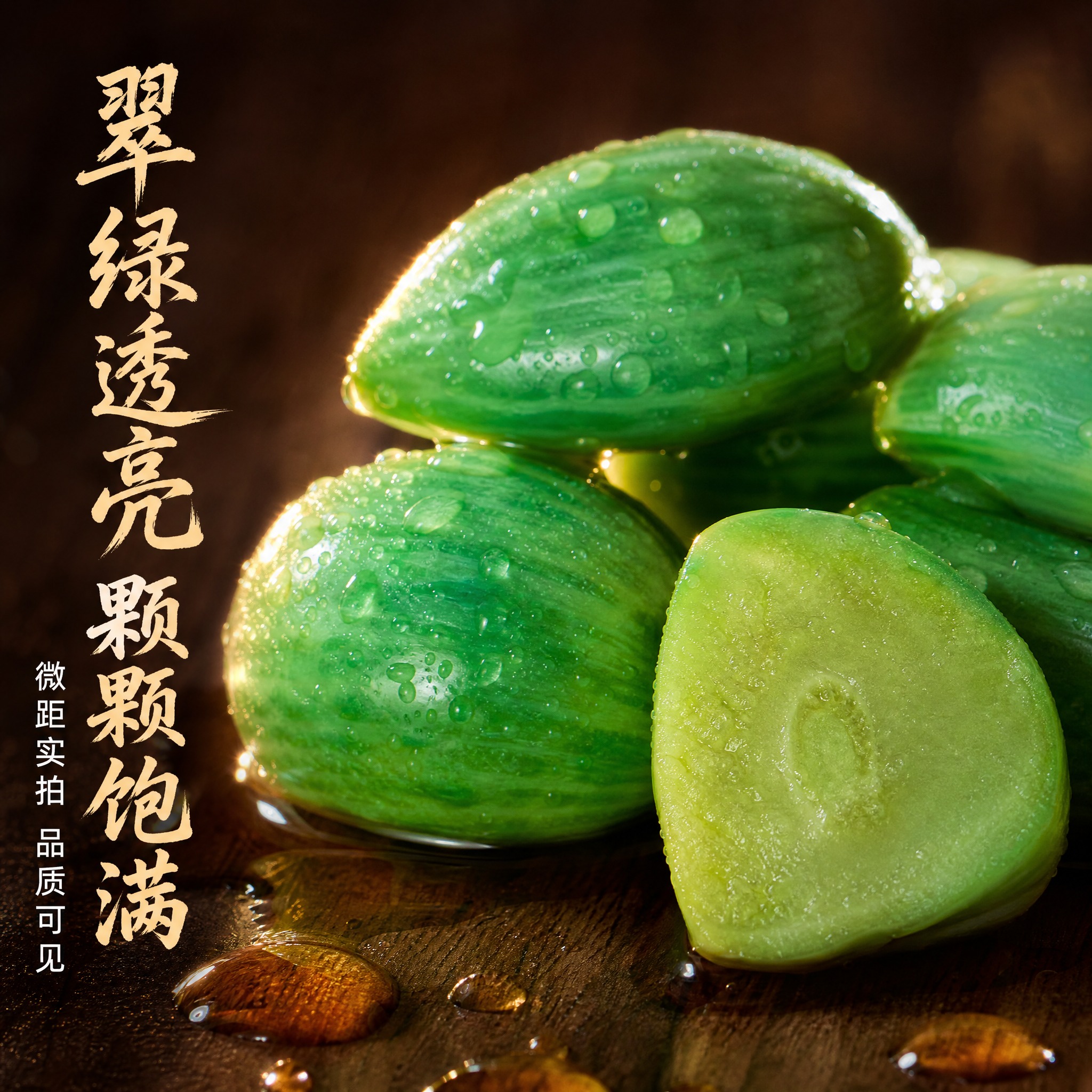[主图-3] 腊八蒜细节微距图，任务是近距离展示蒜瓣翠绿通透的… - 图片创意预览