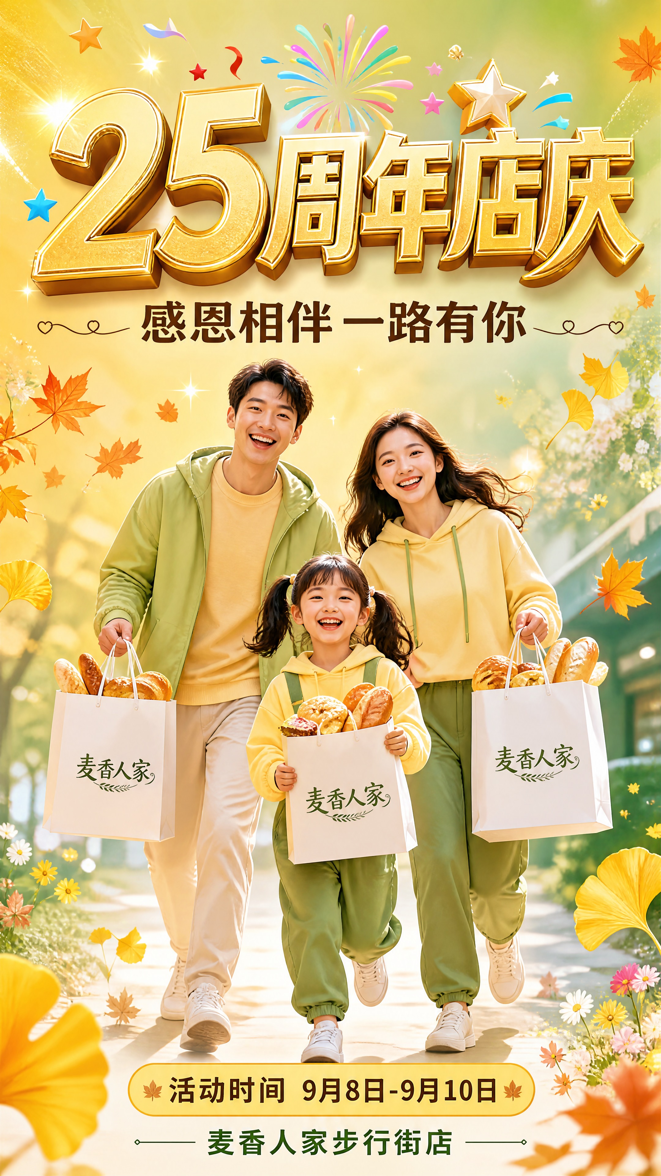 第1屏 麦香人家步行街店25周年店庆头图海报，秋叶黄和青草绿渐… - 图片创意预览