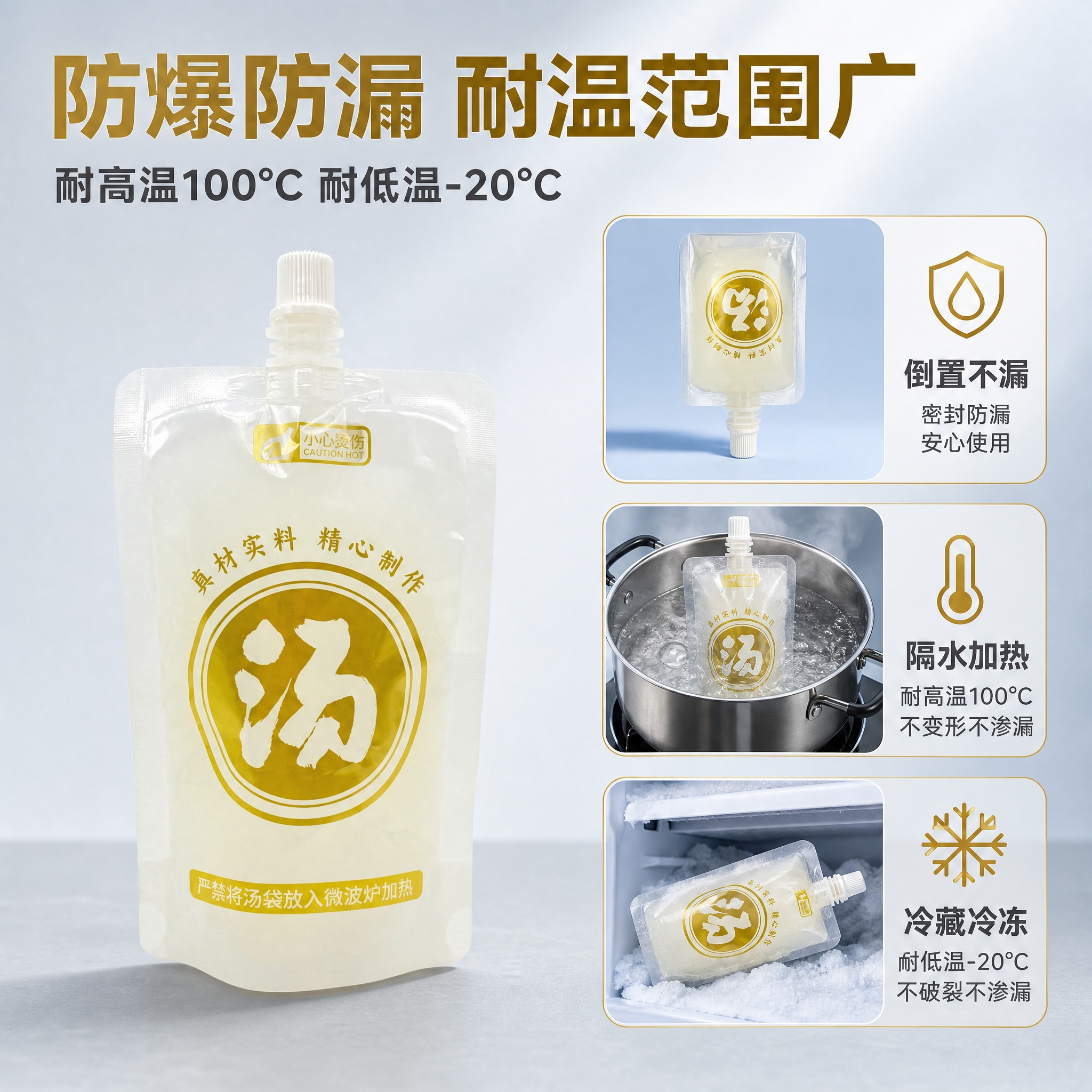 [主图-2] 食品级透明自立吸嘴袋 核心亮点防爆防漏耐高温效果… - 图片创意预览
