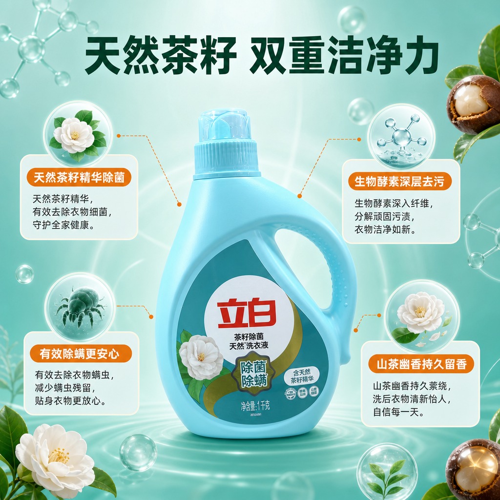 [商品] 使用【图1】立白茶籽洗衣液1kg，保留浅蓝色瓶身、红… - 图片创意预览