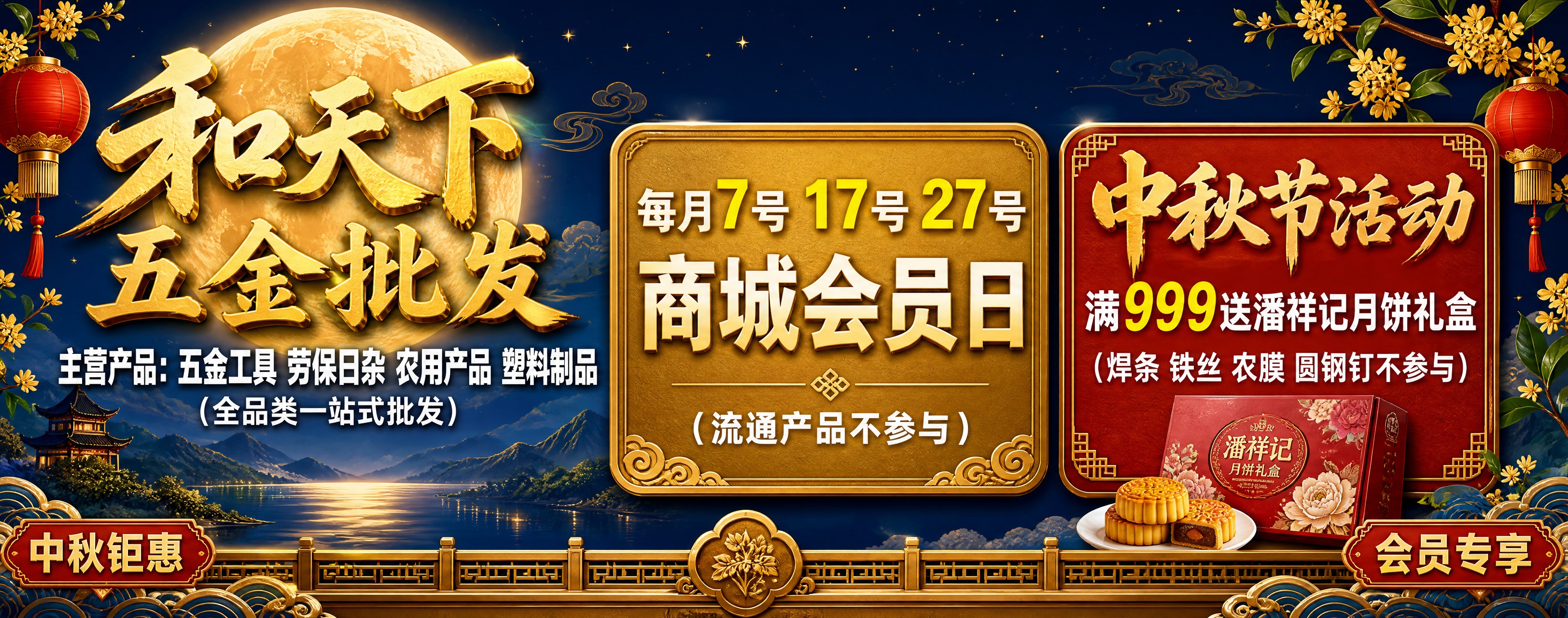 一张超宽横版商业促销海报，高清立体，带有浓厚中秋节氛围，国风新… - 图片创意预览