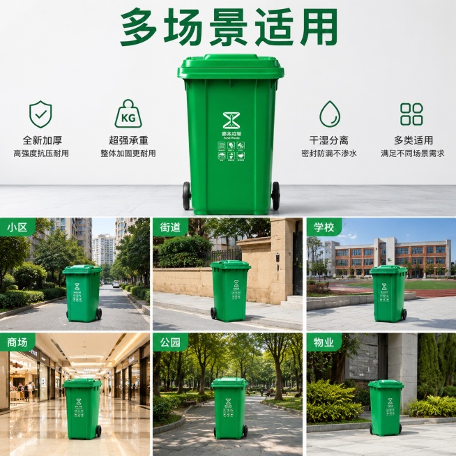 「图片1」「图片1」「图片1」「图片1」「图片1」「图片1」我是一个环卫塑业垃圾桶的厂家 我在做拼多多网店需要你做环卫垃圾桶的主图 用我给你的参考图片 做十张主图 要求有场景图 痛点图 细节图 你在自预览效果
