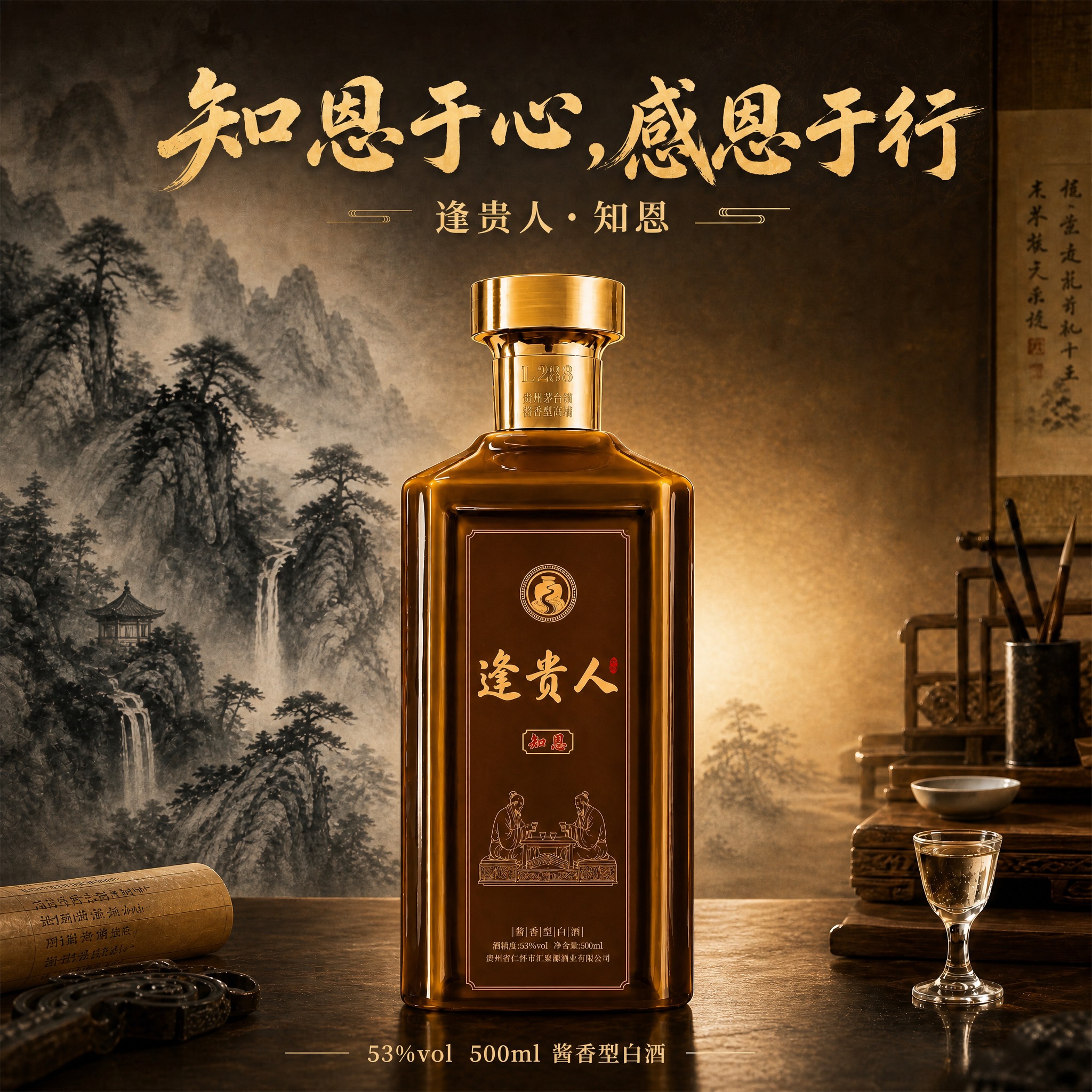 移除画面中的包装盒，只保留单瓶逢贵人知恩白酒。酒瓶居中放大，占… - 图片创意预览