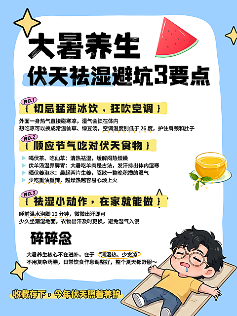 大暑节气祛湿科普卡通风小红书配图