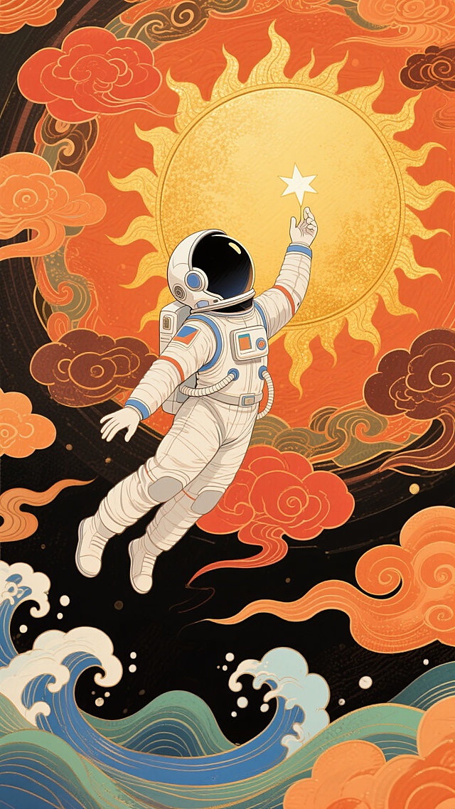 中国风宇航员手摘星辰