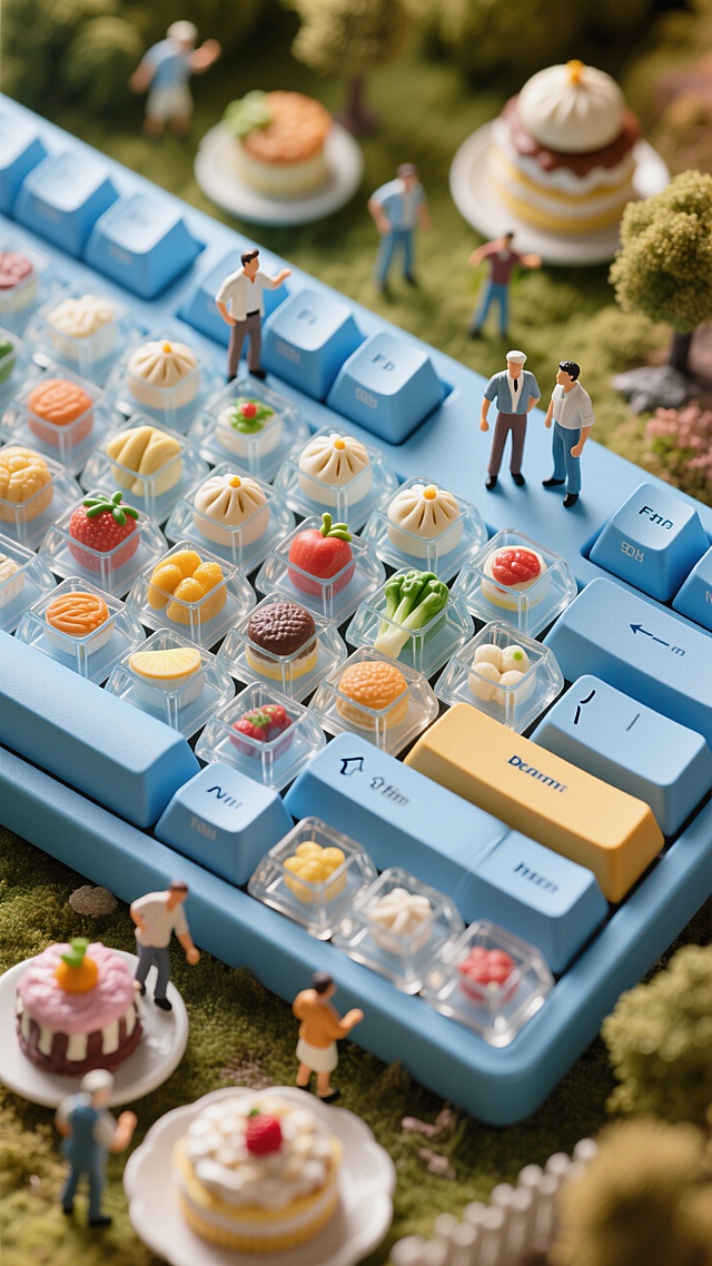 透明机械键盘键帽内嵌微缩食物模型