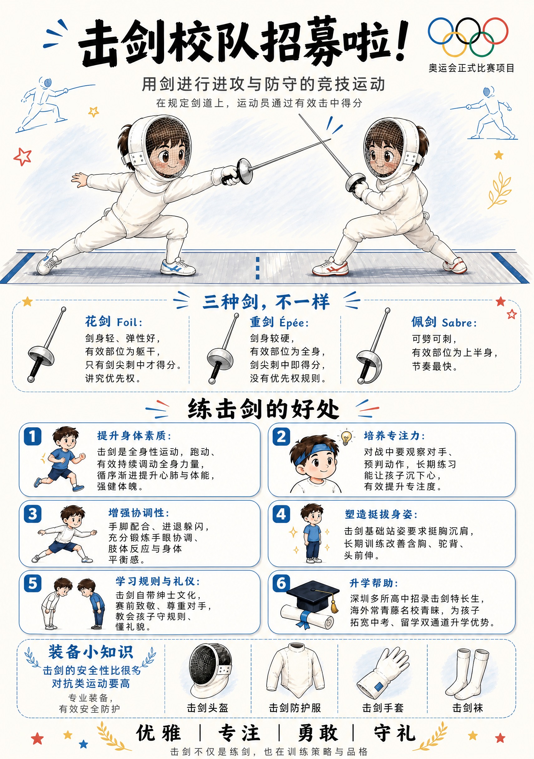 基于参考图重新生成击剑科普手绘海报，严格修正所有文字内容，确保… - 图片创意预览