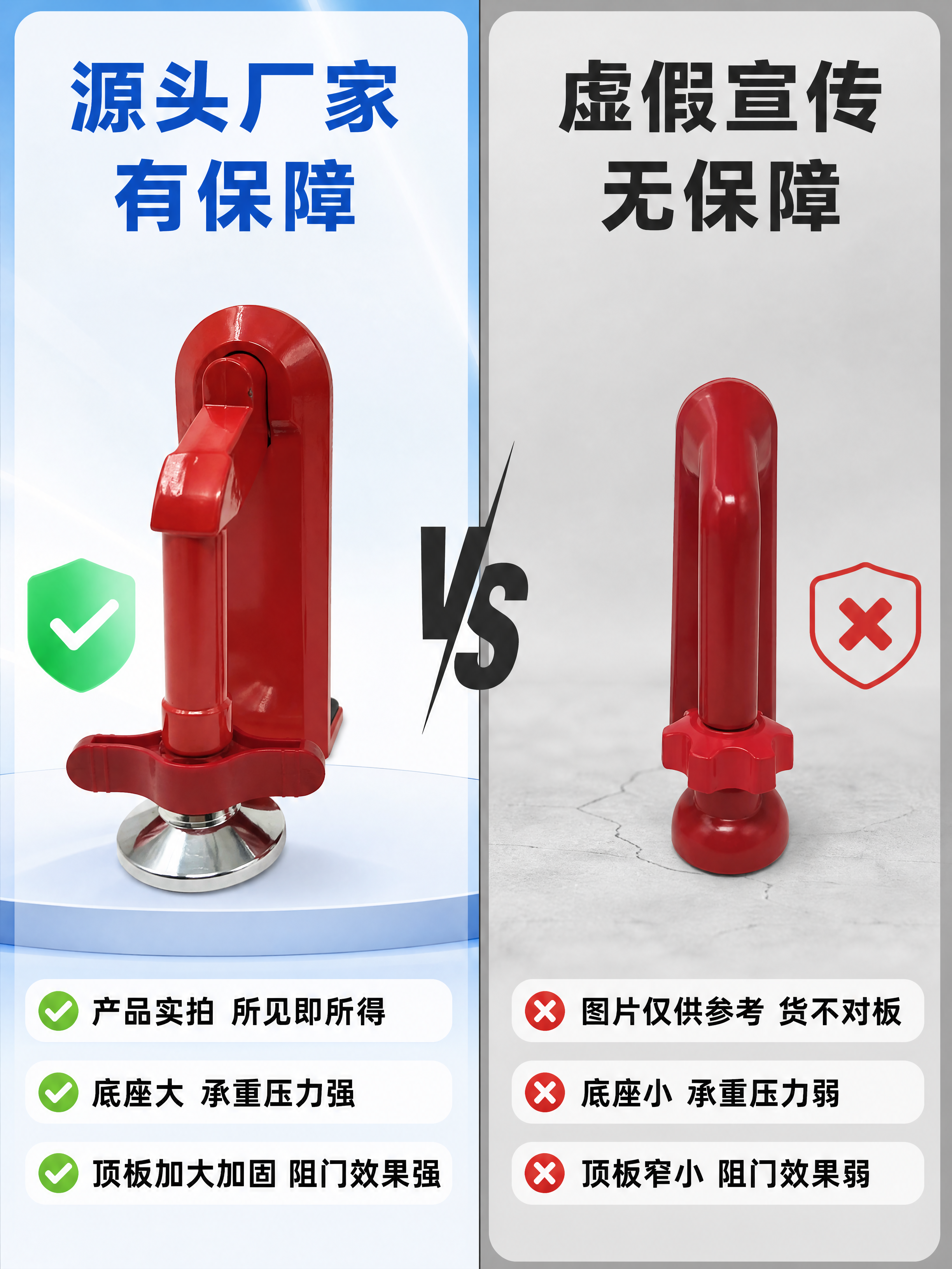 电商详情页左右对比图，左边为源头厂家正品阻门器，右边为虚假宣传… - 图片创意预览