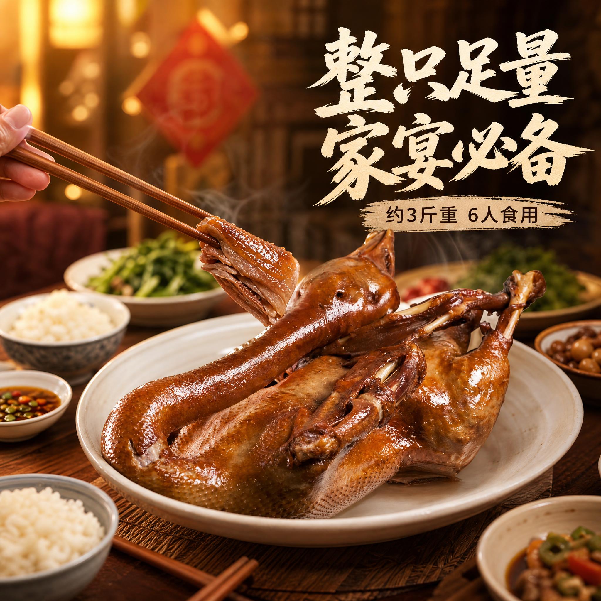 [主图-4] 古法卤鹅整只 食用场景 家庭餐桌分享 [统一基调… - 图片创意预览