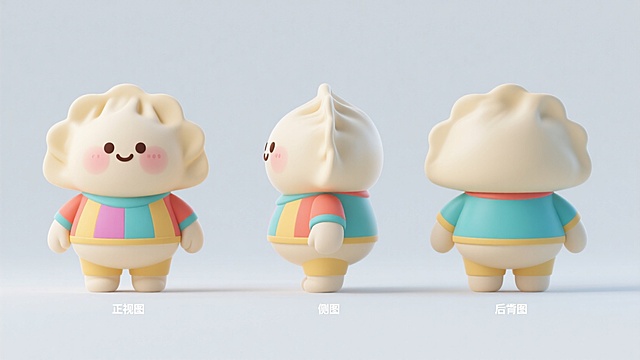 软3D风卡通饺子拟人设计，色彩鲜艳，可爱感十足，适合儿童节日主题。