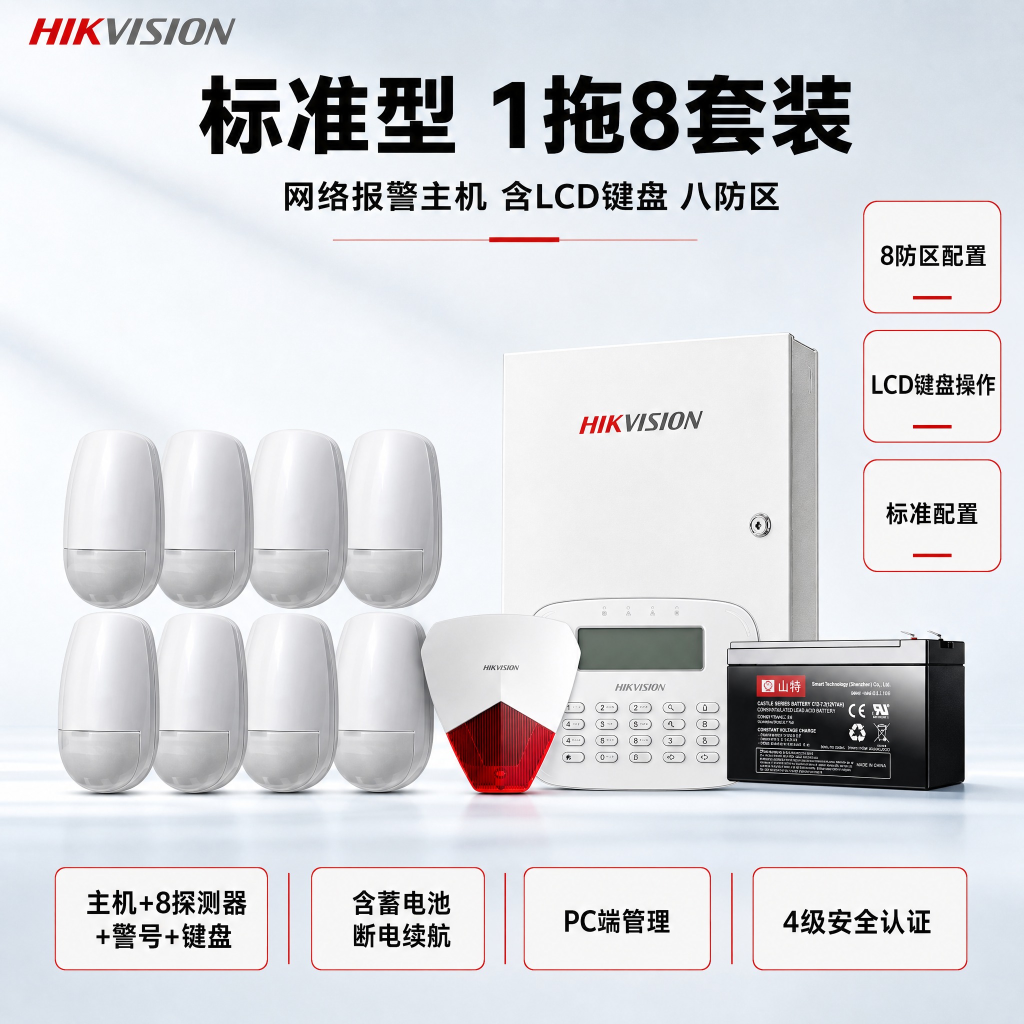 [主图] 海康威视标准型1拖8报警套装商品主图，参数框使用红框… - 图片创意预览