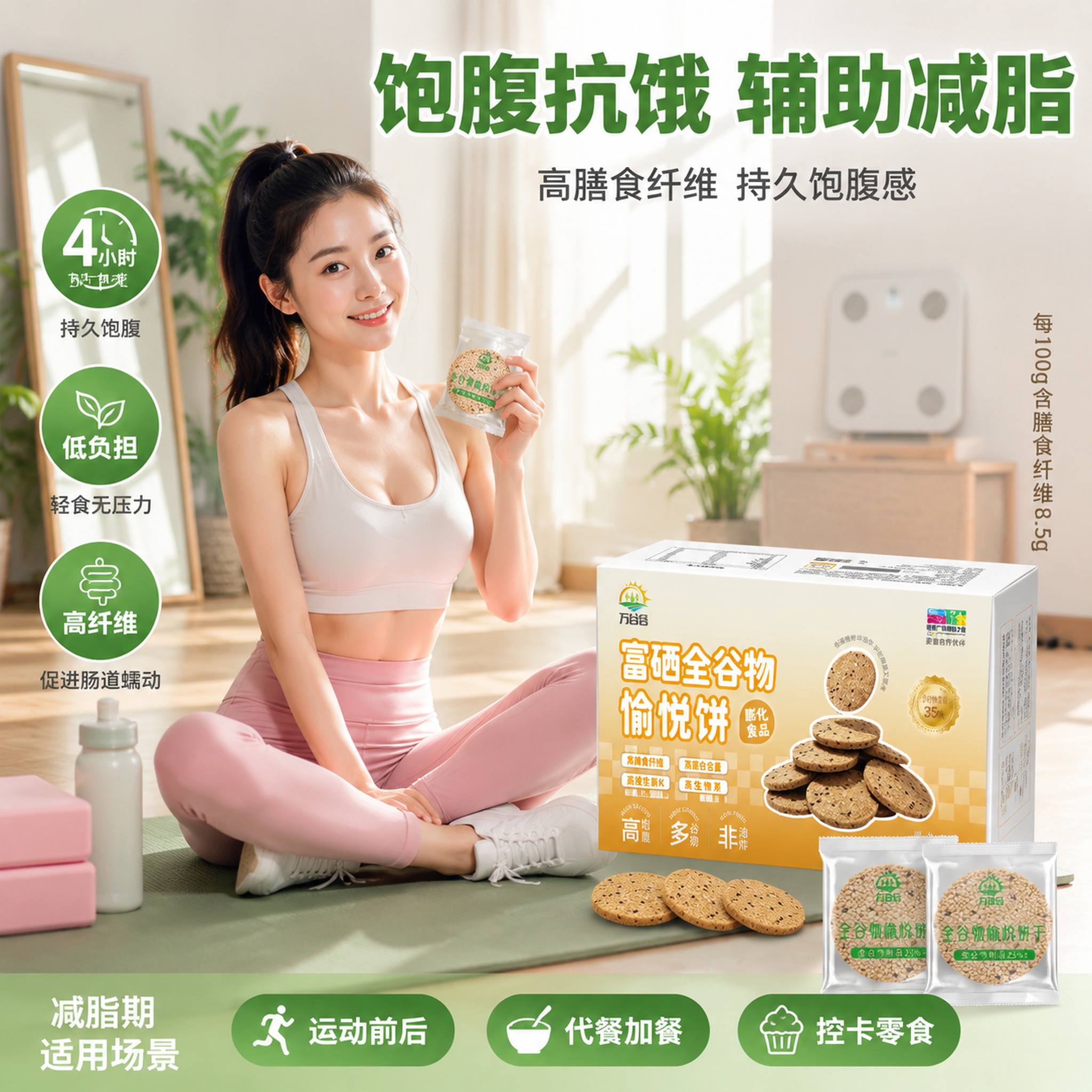 [主图-6] 富硒全谷物愉悦饼辅助减脂饱腹抗饿卖点图 [氛围风格 - 图片创意预览