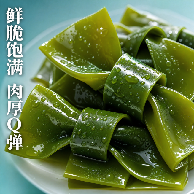 [主图-3] 海带结食材细节微距特写展示。[氛围风格] 微距质感，突出新鲜饱满的食材细节；[画质] 商业摄影质感，超高清细节，光线通透，产品纹理清晰。[元素] 微距特写几颗饱满海带结，放大展示海带结表预览效果