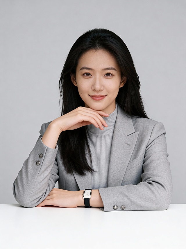 成熟灰色西装桌面女士形象照