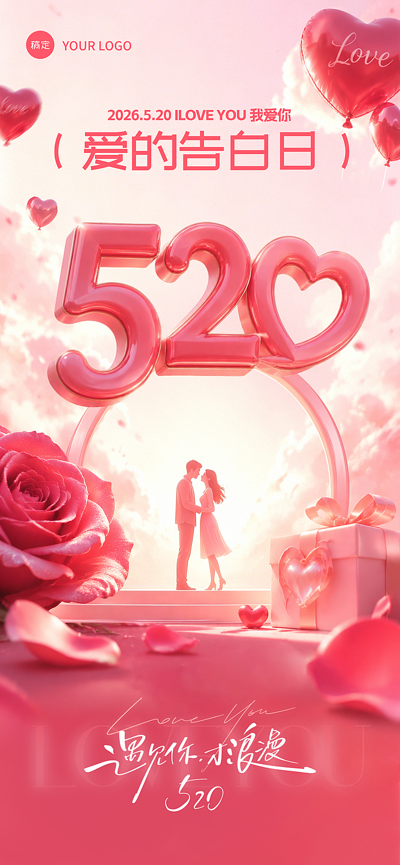 520情人节节日祝福浪漫感全屏竖版海报