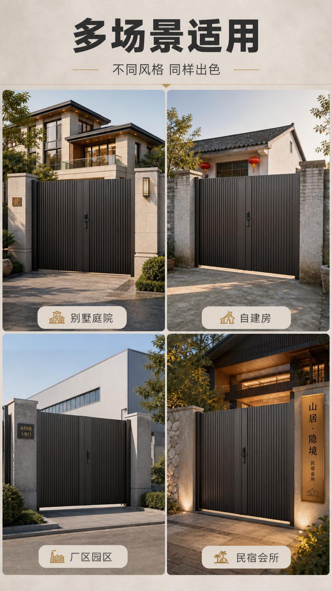[商品] 使用【图1】深咖色竖条纹铝艺庭院大门；保留门的结构、… - 图片创意预览