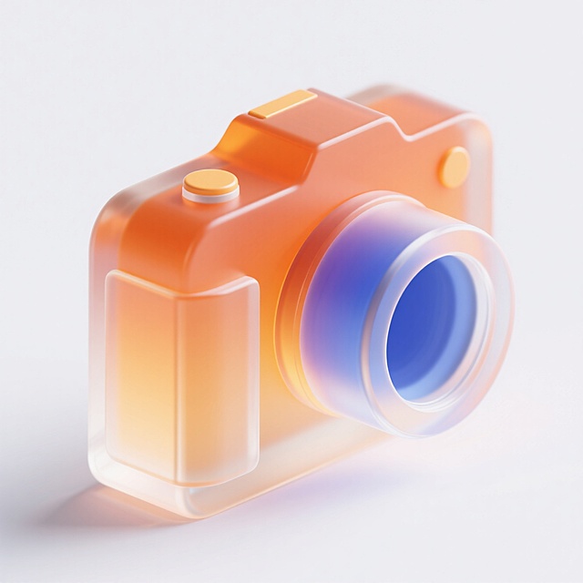 梦幻感的3D玻璃风相机设计，色彩渐变，简洁现代