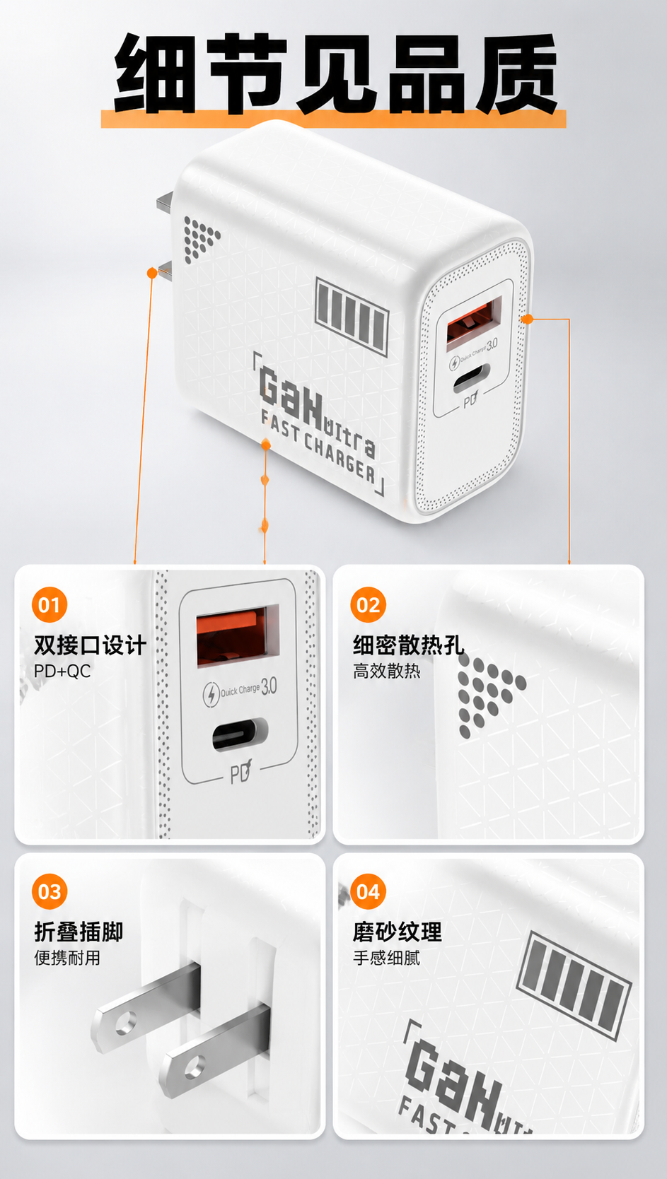 [商品] 使用【图1】白色氮化镓双口快充充电器；保留全部原貌；… - 图片创意预览