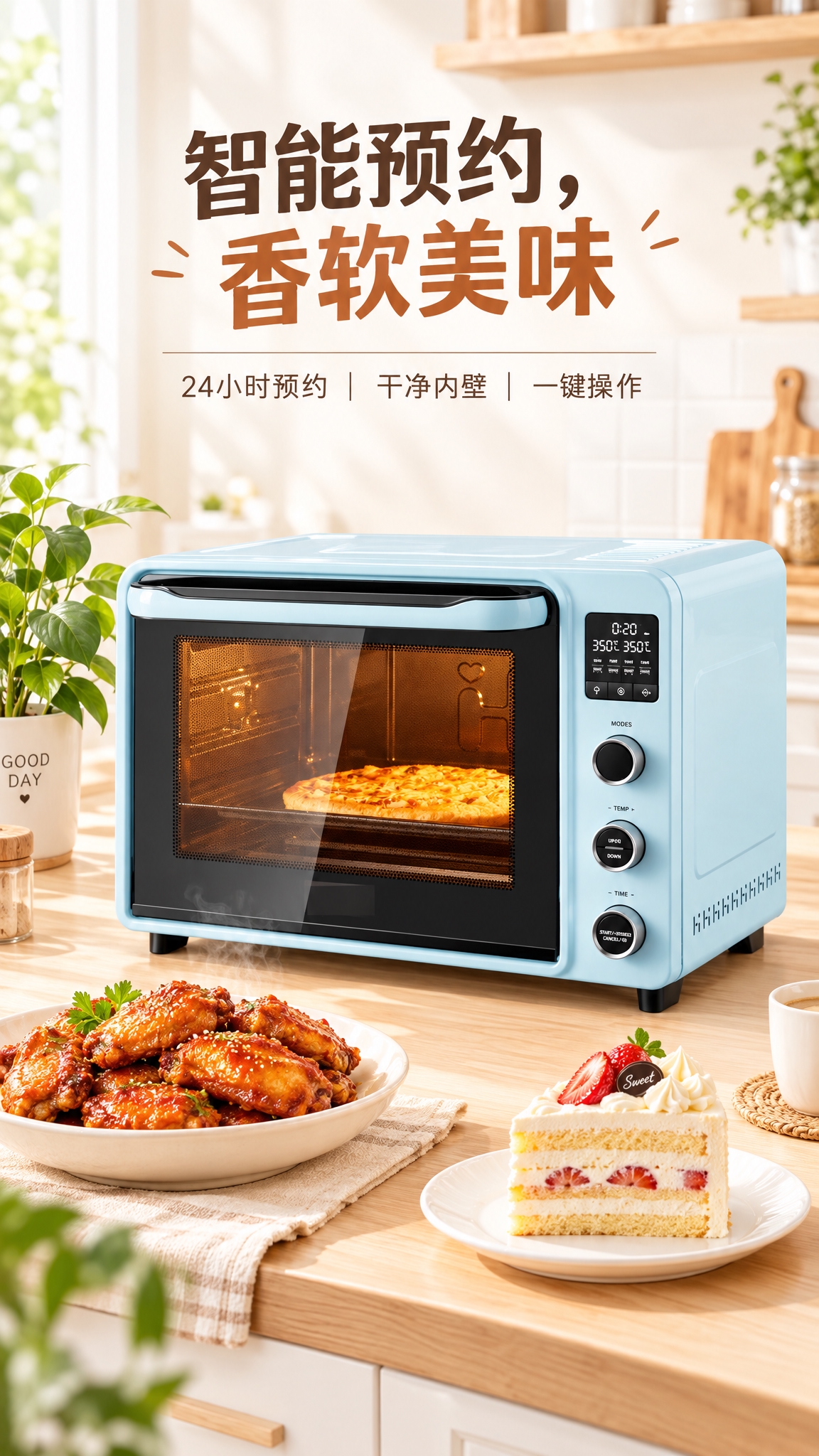 现代简约风格电商海报，主色调白色和浅木色，温馨家庭氛围。画面主… - 图片创意预览