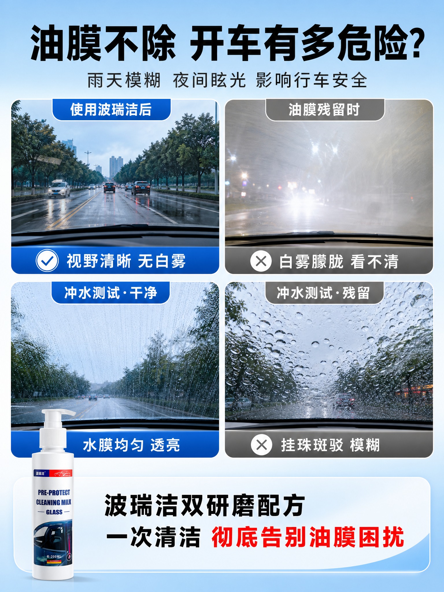 [商品] 使用【图1】波瑞洁200ml按压瓶装玻璃油膜清洁乳；… - 图片创意预览