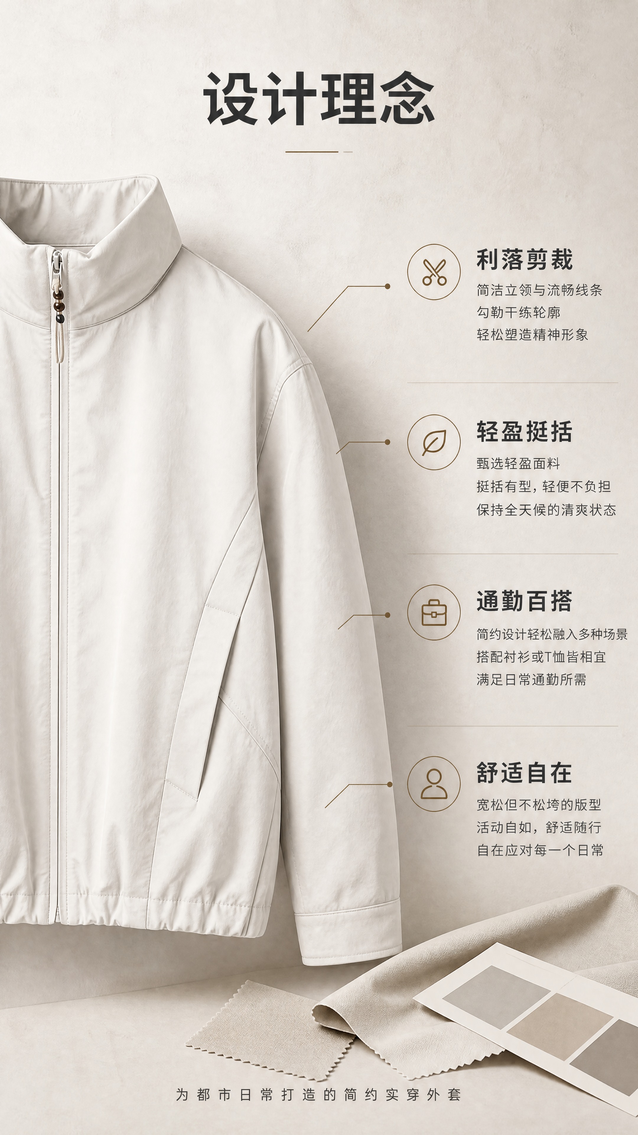 [商品] 使用【图1】米白色立领男士夹克；商品处理：保留立领、… - 图片创意预览