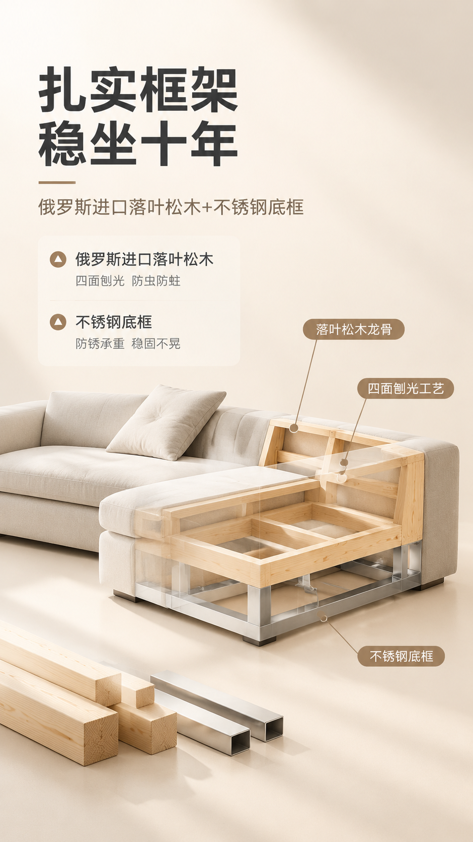 [商品] 使用【图1】浅米色L型转角布艺沙发；保留整体外观轮廓… - 图片创意预览