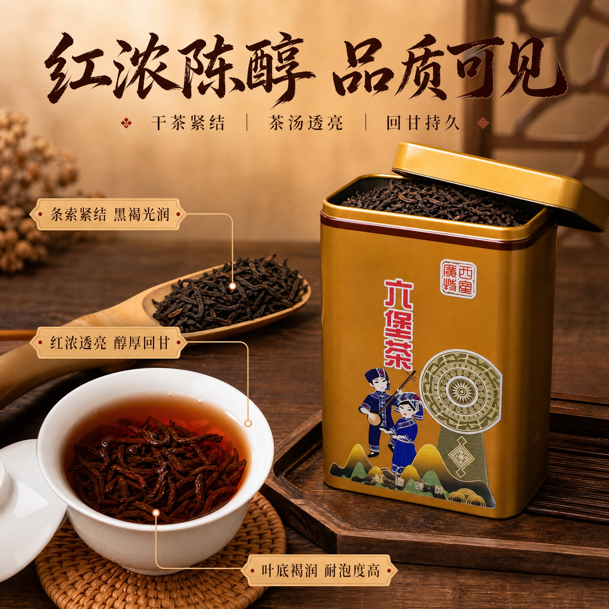 [主图-3] 细节与茶汤展示 六堡茶干茶与冲泡细节 微观种草… - 图片创意预览