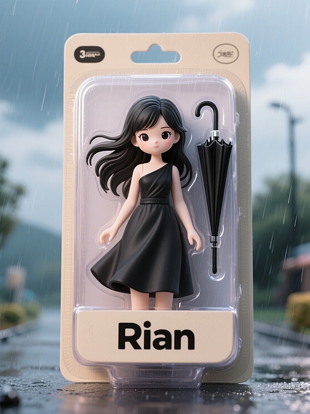 盒上文字“Rian”，户外雨天场景，伞配件
