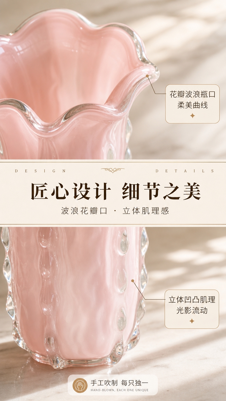 [商品] 使用【图3】马卡龙粉花瓶；保留波浪花瓣瓶口、立体凹凸… - 图片创意预览