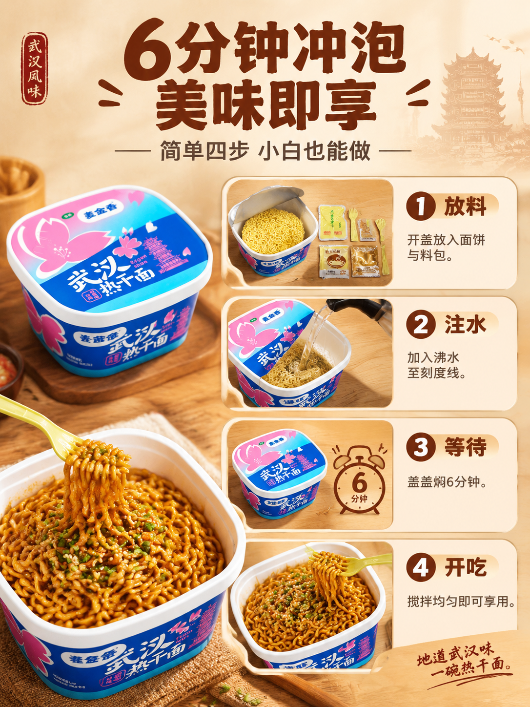 [商品] 使用【图4】经典原味桶装热干面及【图1】料包；保留桶… - 图片创意预览