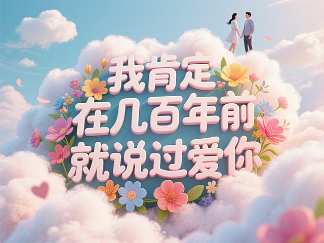插画风设计，大字突出浪漫誓言，云端恋人营造梦幻甜美氛围。