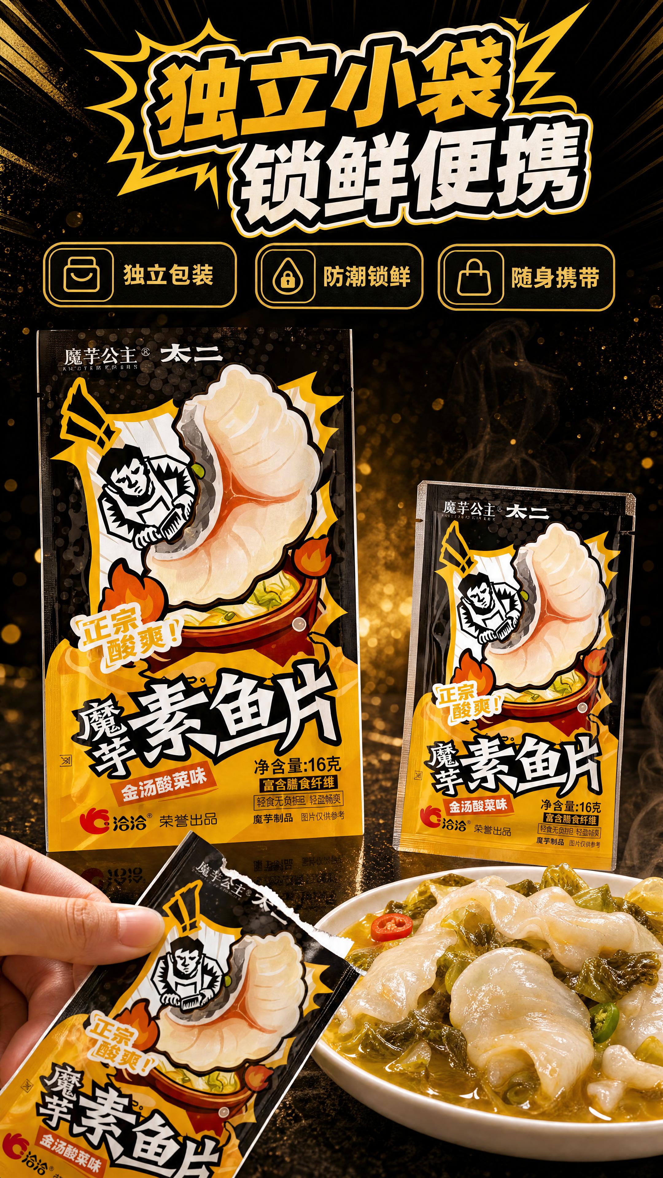 [商品] 参考【图1】【图2】中的真实酸菜鱼片质感与包装风格，… - 图片创意预览