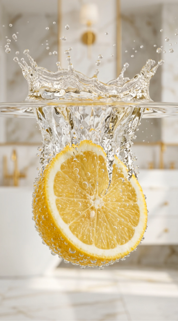 The lemon slice submerged in water begins to vibrate as millions of tiny effervescent bubbles rush u预览效果