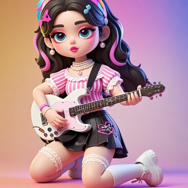 一个女生坐在高脚椅上弹吉他预览效果