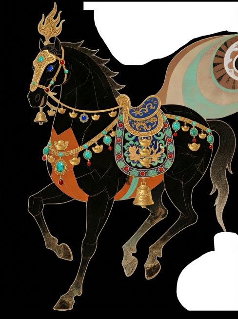 将图中的马身上加些金元宝的元素预览效果