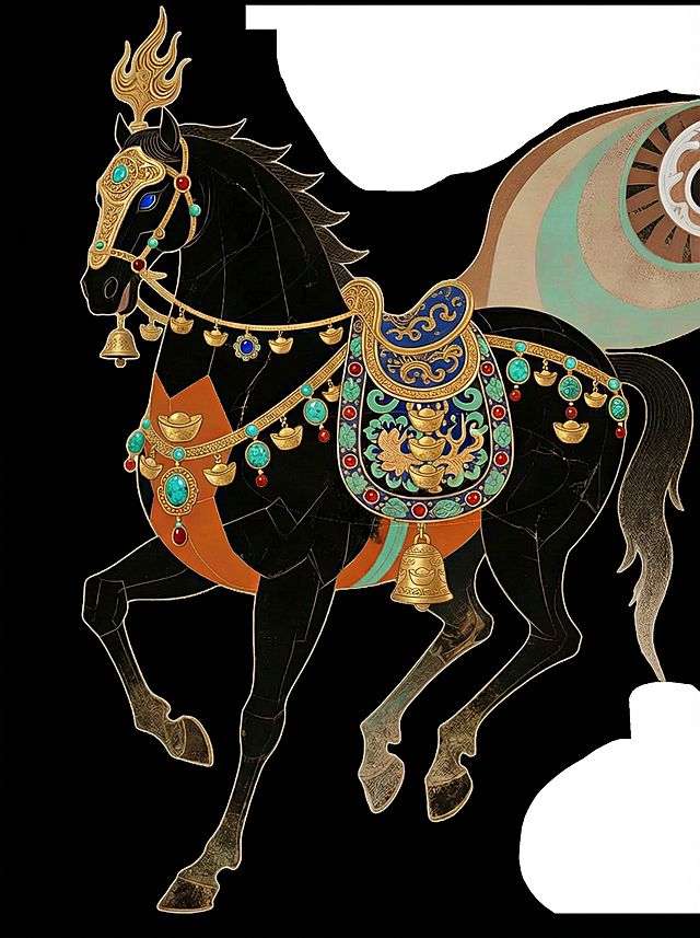 将图中的马身上加些金元宝的元素